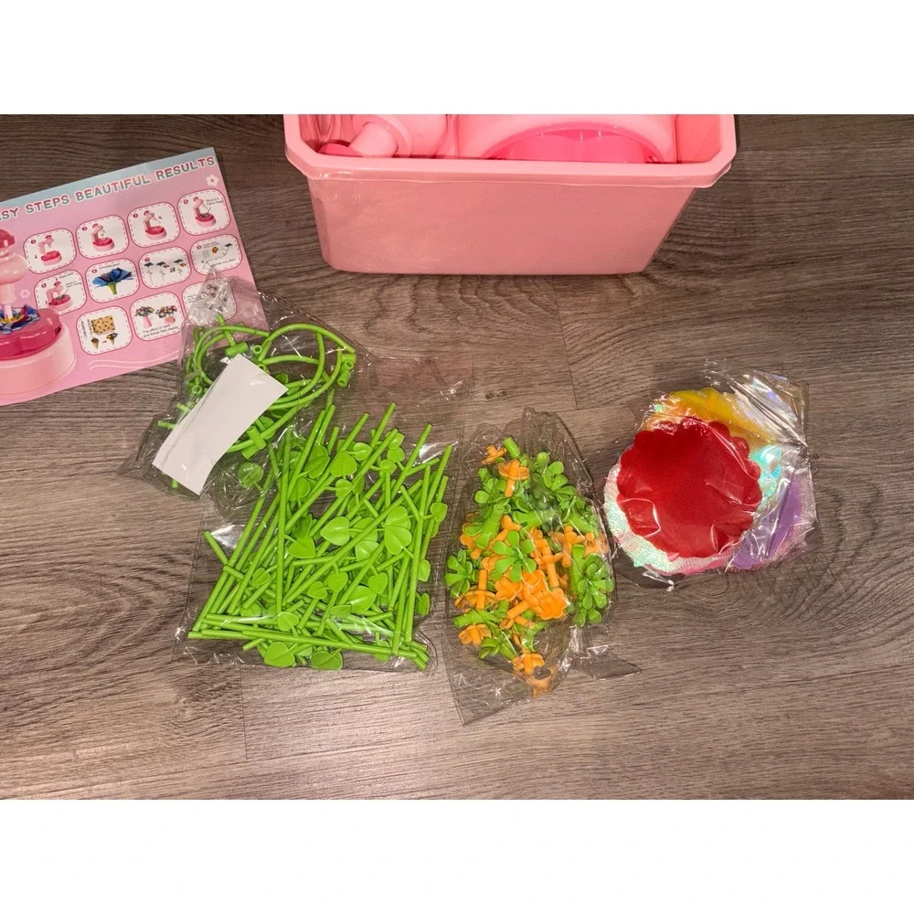 Kids DIY Flower Making Kit Pink Floral Craft Set with‎ Storage Case & Press Tool
